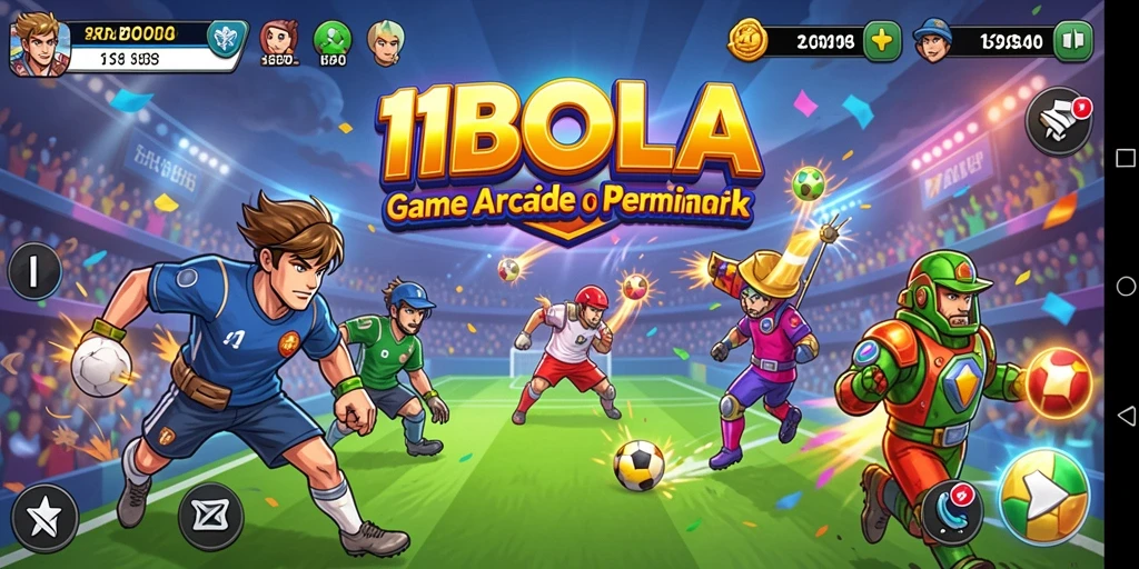 Tampilan gameplay <strong>11BOLA</strong> yang penuh warna dan menarik.
