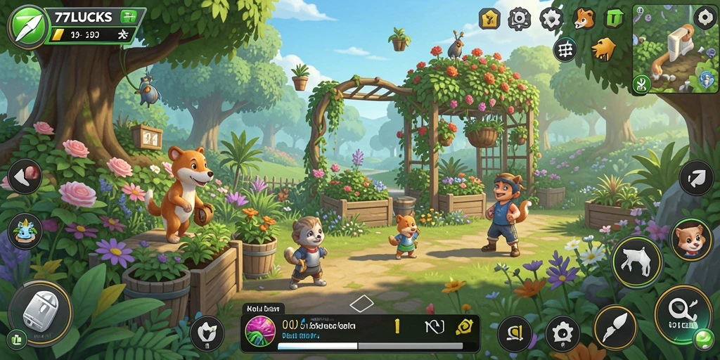 Tangkapan layar utama dari gameplay <strong>77LUCKS</strong> yang menunjukkan kebun saya yang subur.