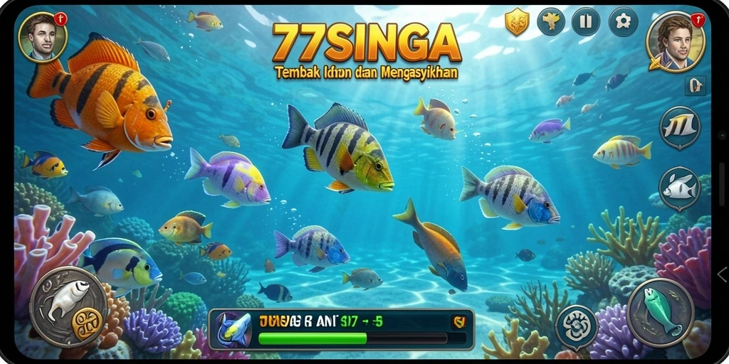 Screenshot gameplay seru dari 77SINGA dengan berbagai ikan.