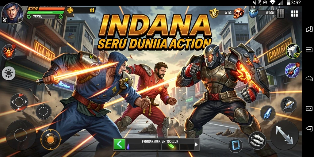 Screenshot utama INDAAA menampilkan aksi pertarungan yang intens.