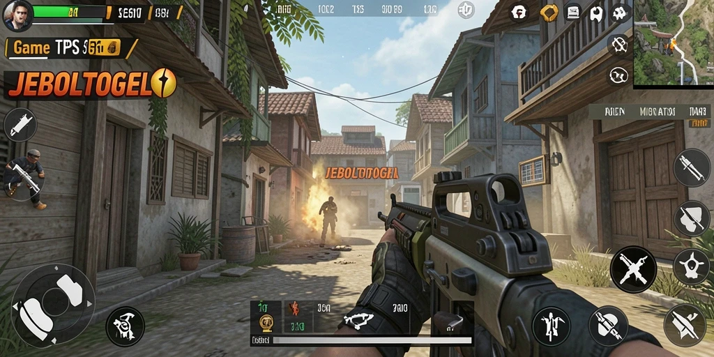 Tampilan gameplay seru dalam JEBOLTOGEL dengan aksi tembak-menembak.