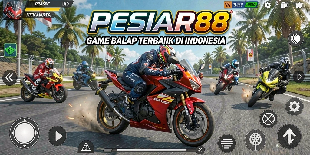 Gameplay PESIAR88 menampilkan balapan motor yang kompetitif dan seru.