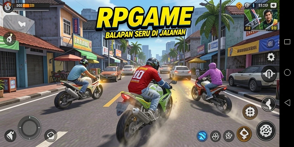 Tampilan gameplay seru saat berlomba di lintasan balap yang menantang.