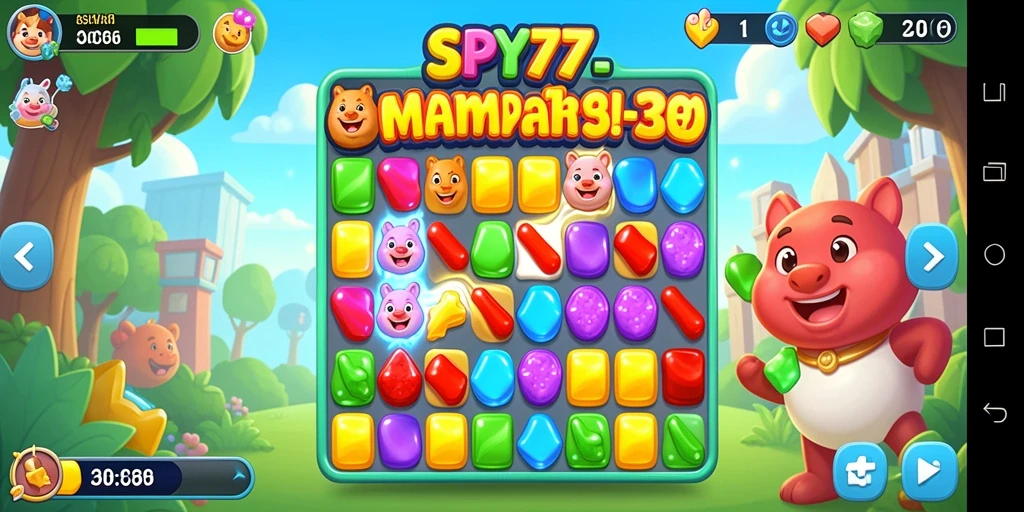 Screenshot SPY77 menampilkan gameplay Match-3 seru dan penuh warna.