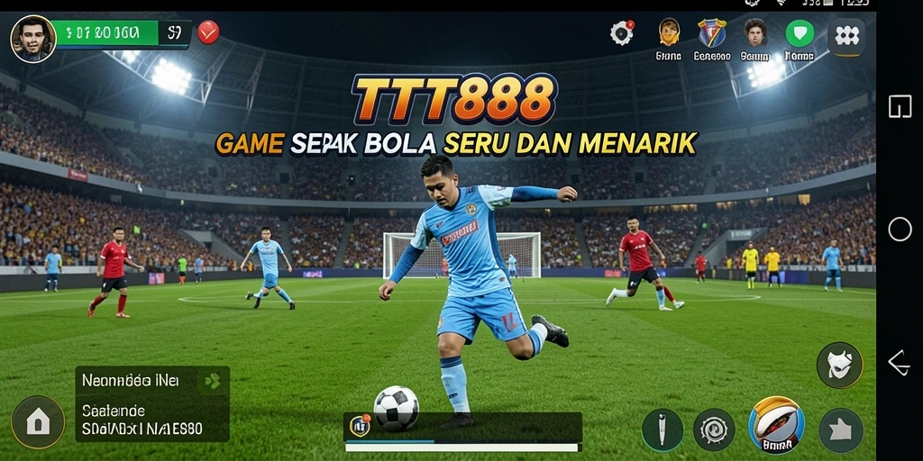 Screenshot utama TTT888 menampilkan aksi seru dalam pertandingan sepak bola.