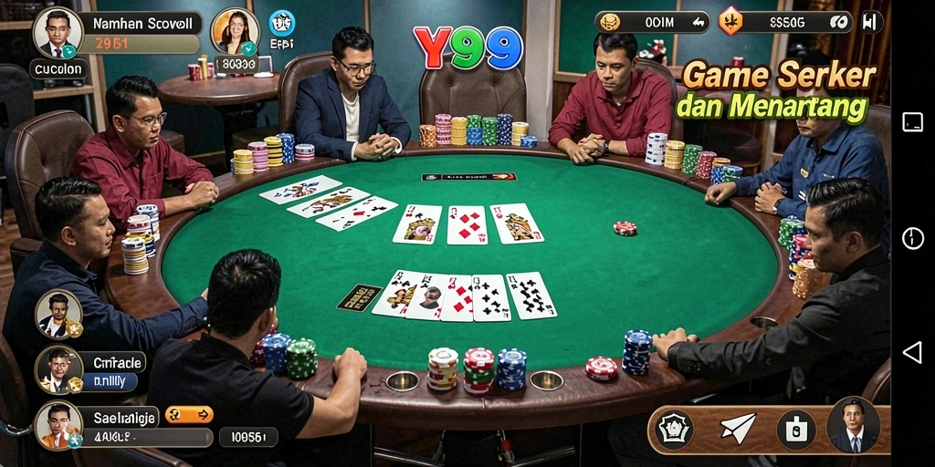 Tampilan gameplay seru dari Y89 yang menunjukkan aksi poker yang mendebarkan.